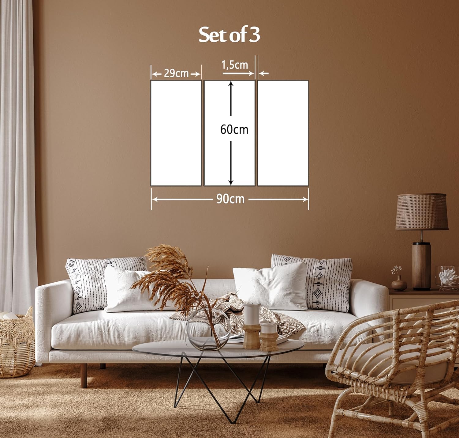 AREDE Set di 3 Stampe da Parete Quadri Moderni Decorazioni da Muro per Casa Soggiorno Camera da Letto e Cucina Alba e sfera di vetro| 90 x 60 cm | Pronto da appendere