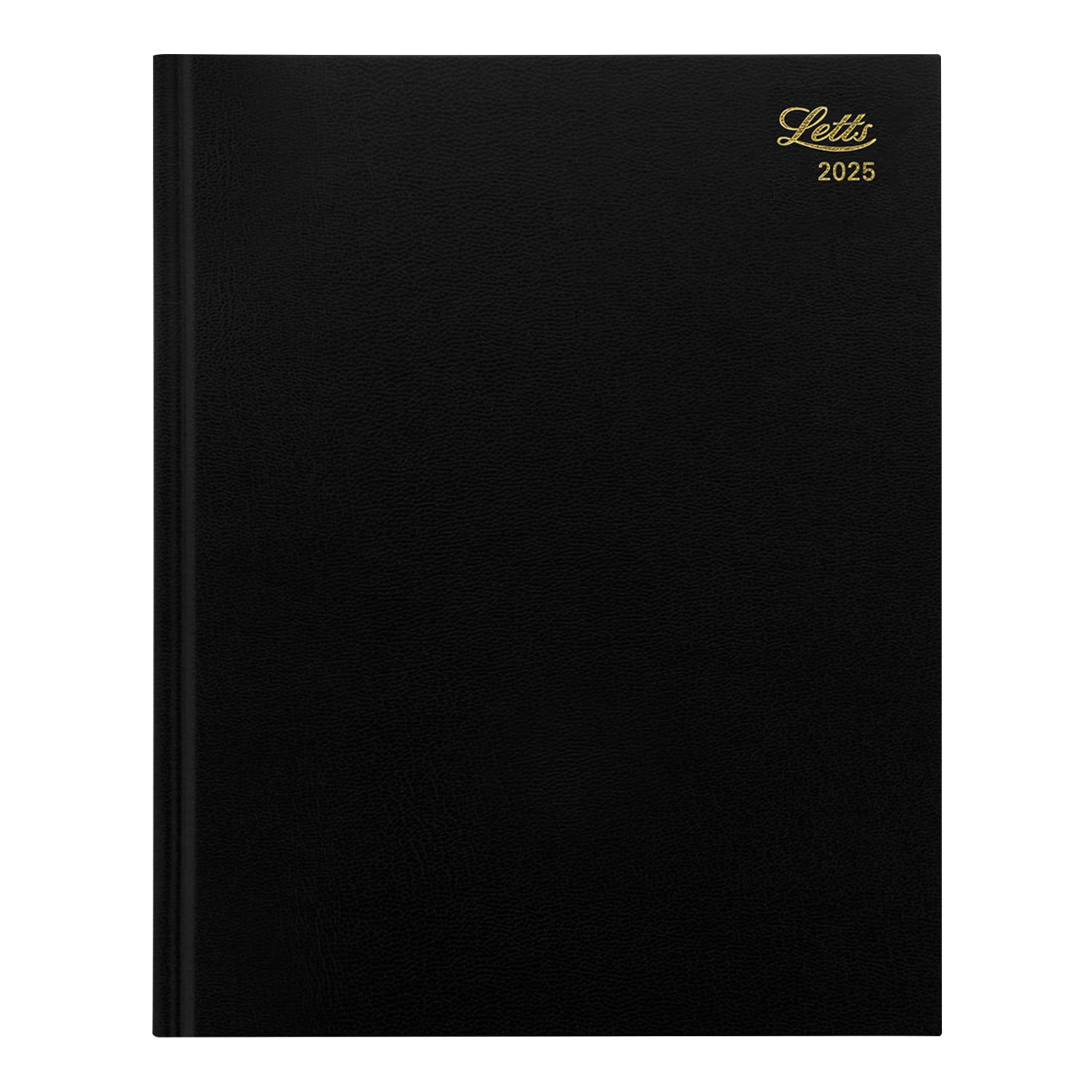 Letts of London - Agenda giornaliera standard 2025, lunghezza 26 cm, colore nero, materiale per ufficio e scuola