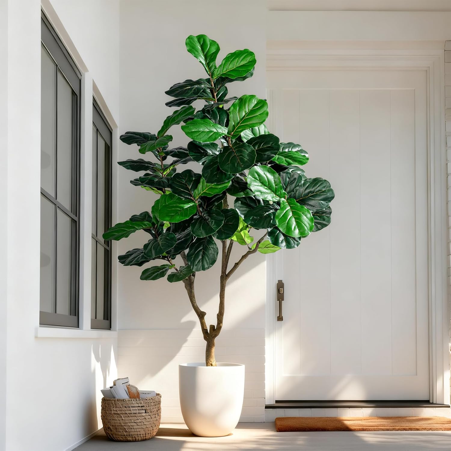 Tall Artificial Trees Large Faux Fiddle Leaf fig Tree with Pot Indoor Outdoor Realistic Floor Fake plantas for Home Living Room Office Porch Outside Patio arboles para decoracion Housewarming Gift - Image 2