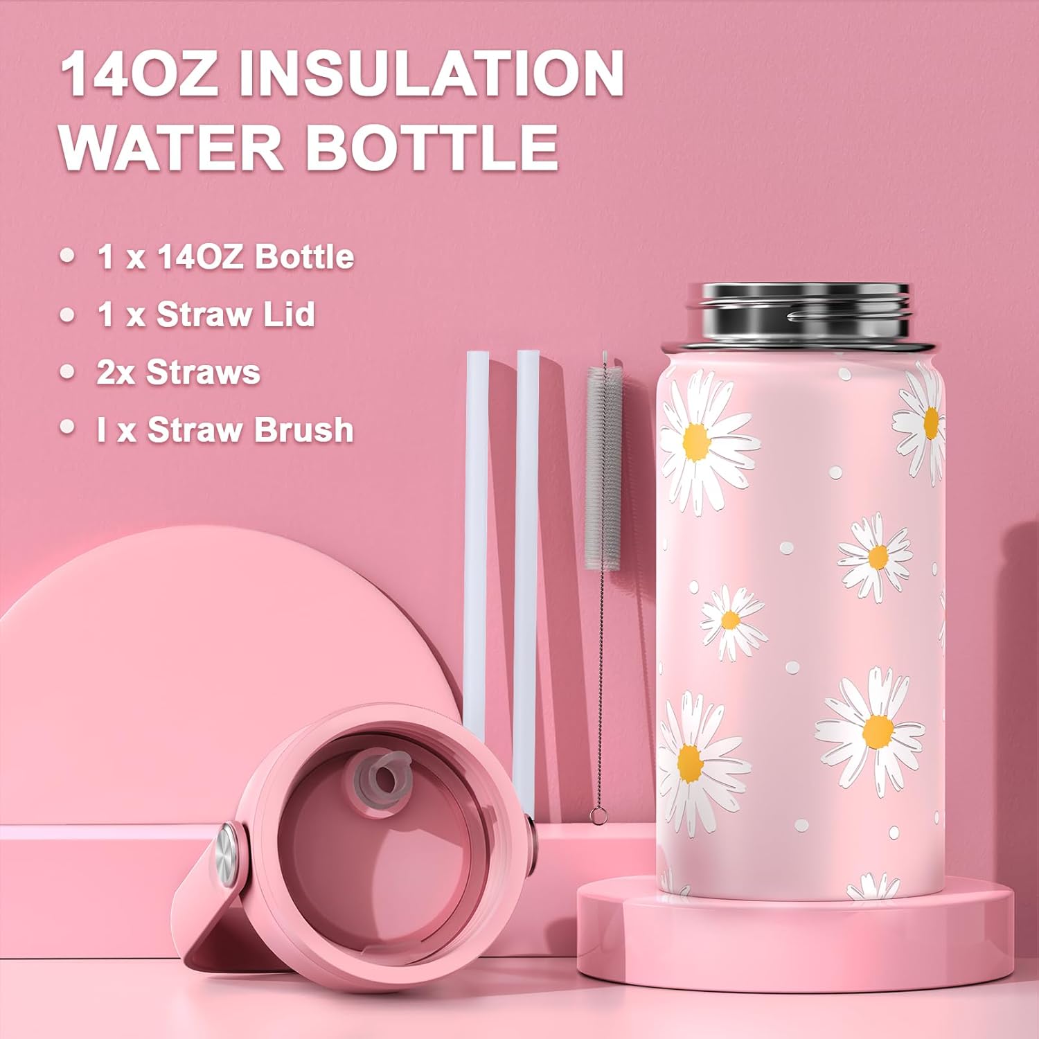 Scothen Girls Backpack with 14OZ Kids Water Bottle, 4PCS Kids School Backpack for Teen Girsl with Lunch Bag and Pencil Case, Girl Bookbag Schoolbag Set for Kindergarten Elementary Middle High School