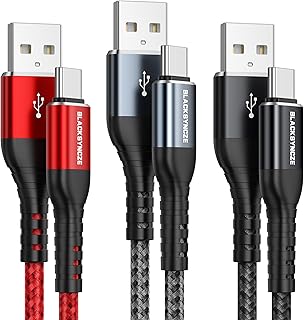 BLACKSYNCZE USB C Cable, 3-Pack 2M Type C Charger Cable Fast Charging Nylon Braided USB C Charger Cable for Samsung Galaxy S21 S20 fe S10 S9 S8 A21s A20e A51 A71, Huawei P40 P30, OnePlus, LG, Xperia