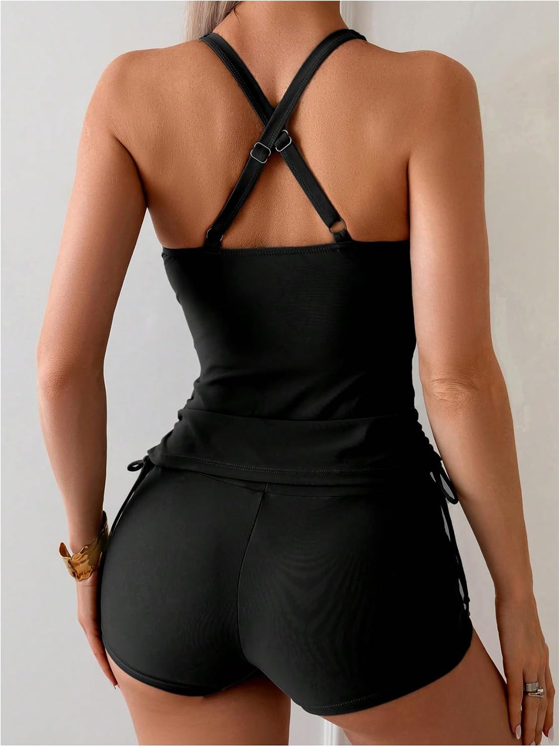 Verdusa Women's 2 Piece Tankini Sets Crisscross Tank Tops with High Waisted Boyshorts Beach Swimsuits