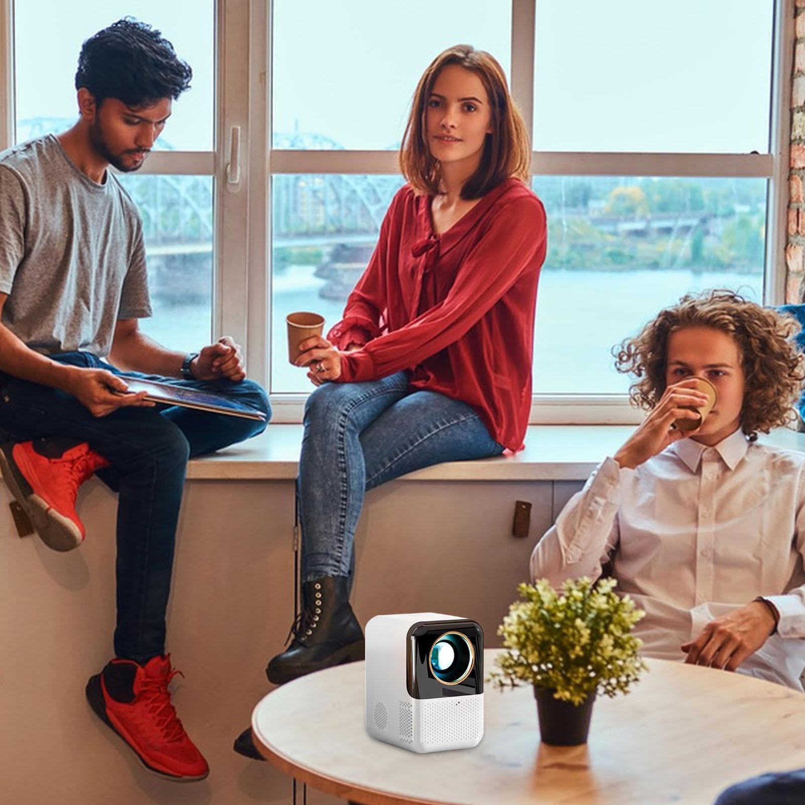Mini proiettore portatile intelligente – Proiettore wireless ad alta | definizione con telecomando per uso domestico, giardino e esterno, film, streaming, giochi, feste, cinema