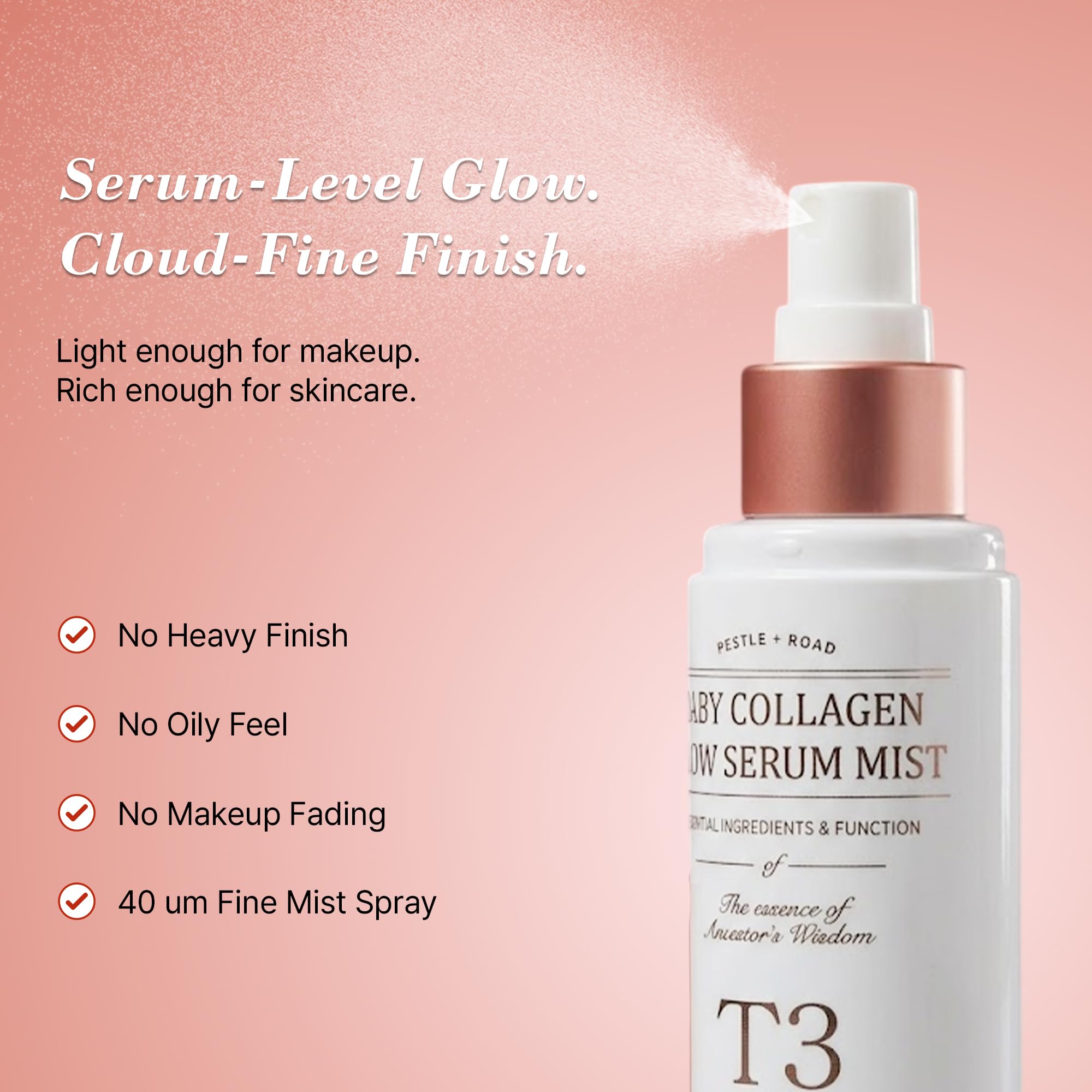 PESTLO T3 Baby Collagen Glow Serum Mist per tutti i tipi di pelle con collagene vegano e ingredienti che migliorano l'elasticità e la lucentezza, 50 ml (1,69 Fl Oz)