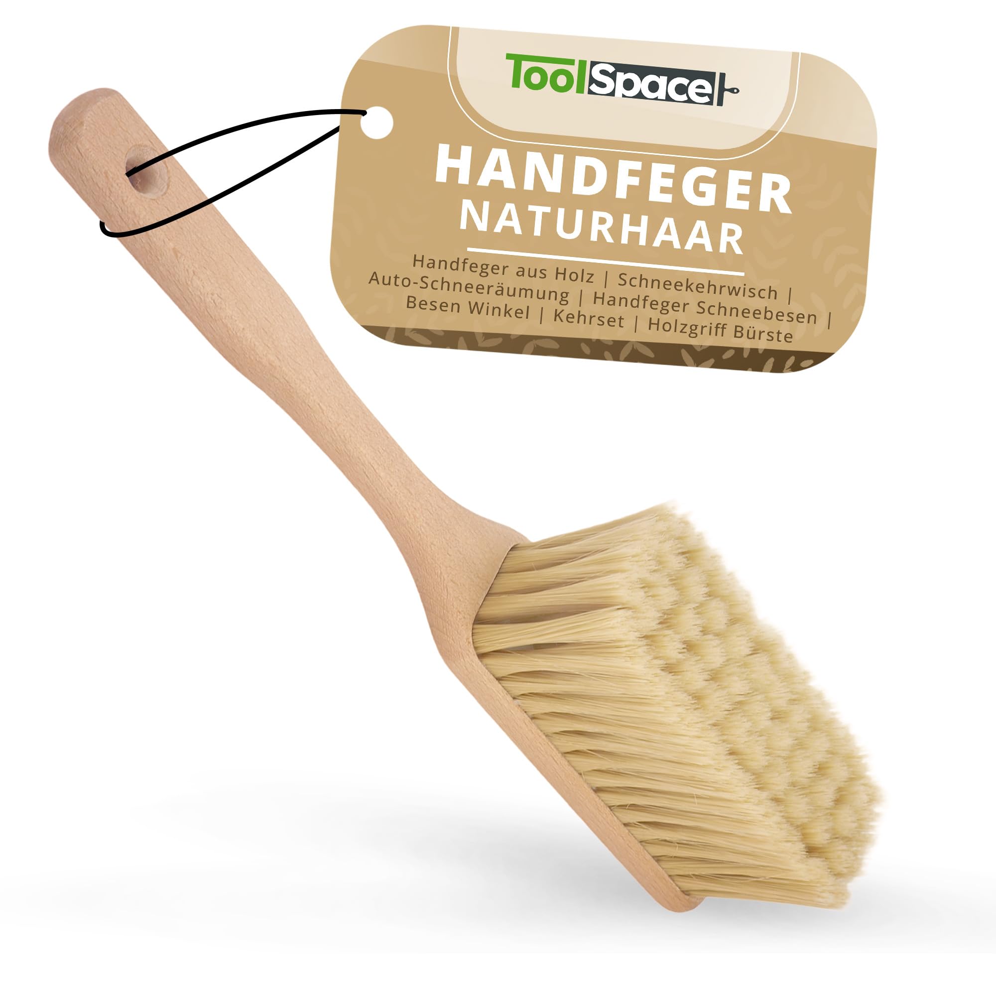 ToolSpace Handfeger Auto Besen Schnee Weich Naturhaar Handbesen für Auto Schneebesen Ergonomisch Holzgriff Auto-Schneeräumung Kehrwisch Schneefeger - 34 cm lang - Breiter für Haus Garage Haushalt