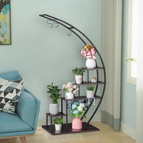 Miniatura 7 de FRITHJILL Soporte para plantas de 6 niveles de 6496 pulgadas de alto multiuso para interiores en forma de media luna soporte curvado para macetas