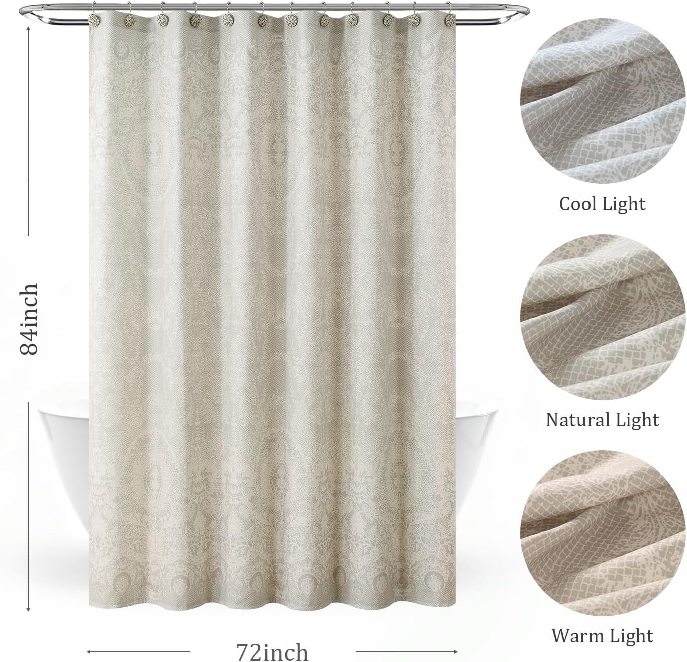 Lace Pattern Shower Curtain,Modern Beige Polyester Bathroom Curtain with Decorative Design, Waterproof for Tub and Shower,72" W x 84" H