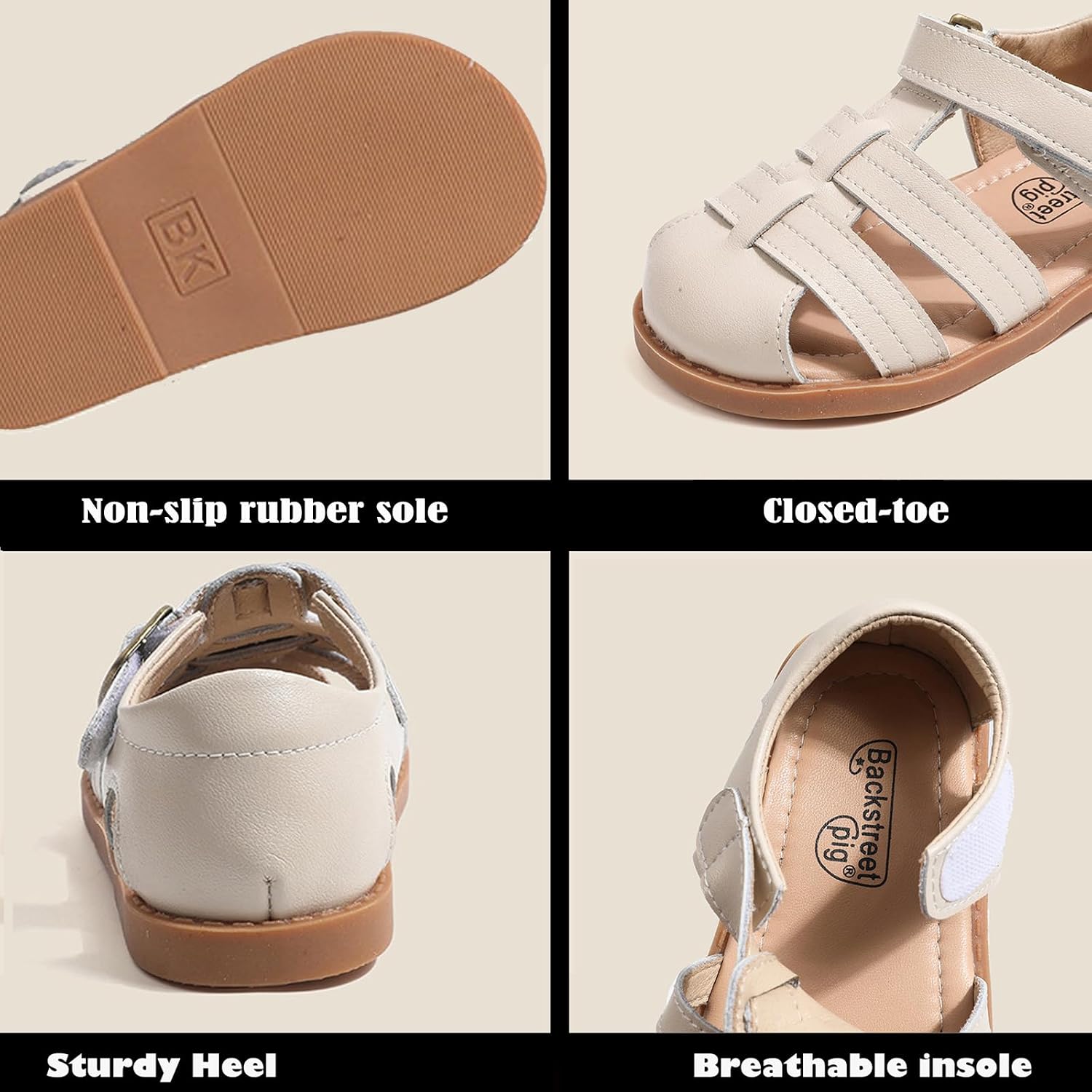 WUIWUIYU Toddler Boys Gilrs Fisherman Sandals Closed-Toe Hook-and-Loop Slides Outdoor Summer T-Strap Casual Shoes