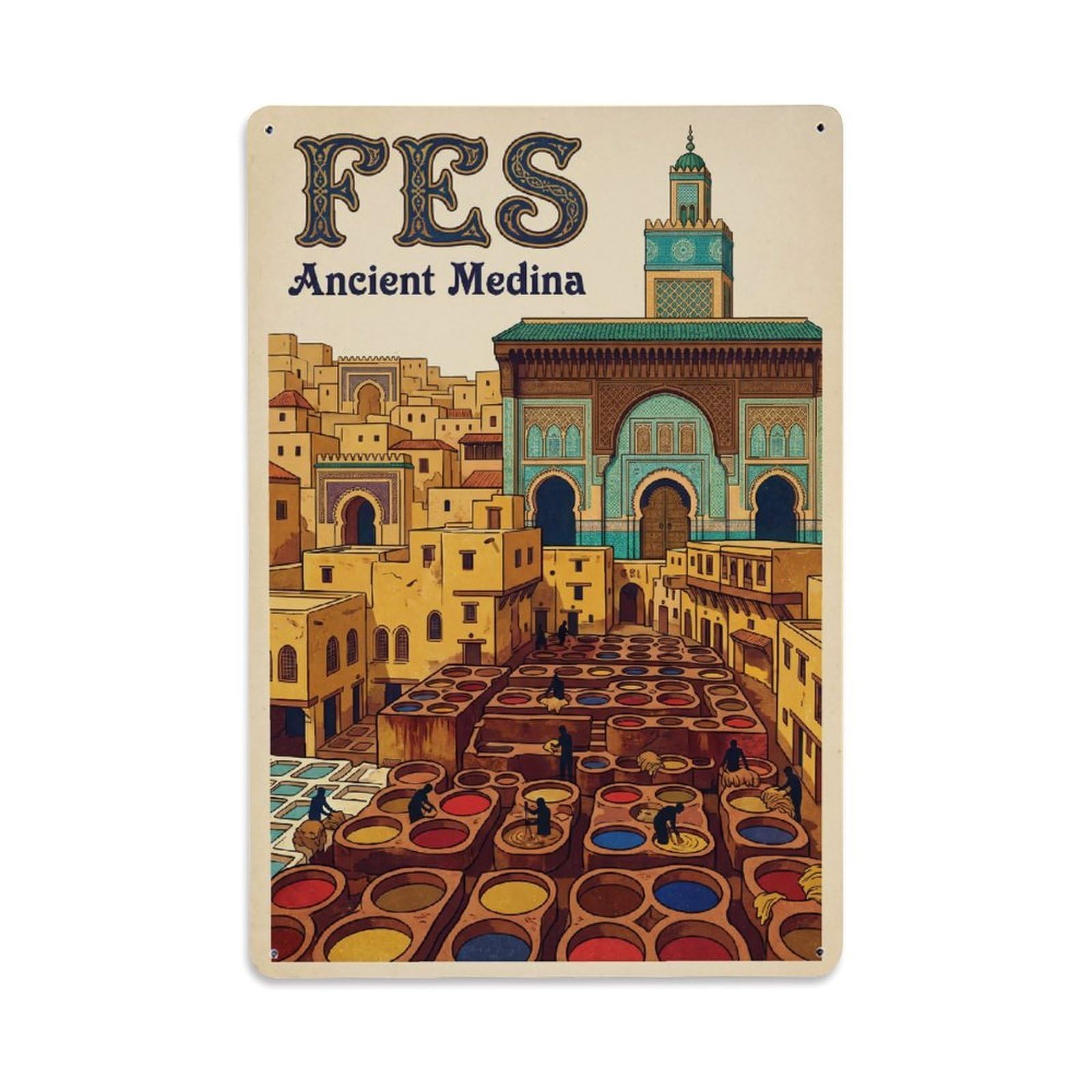 Metal Tin Sign Retro Morocco Fes Travel