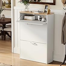 LEADZM Schuhschrank Schmal,Schuhkipper mit 2 Flip-Schubladen Schuhregal mit 1 Schubladen für den Eingang, Flur, Wohnzimmer 63,5 x 24 x 94 cm (Weiß)