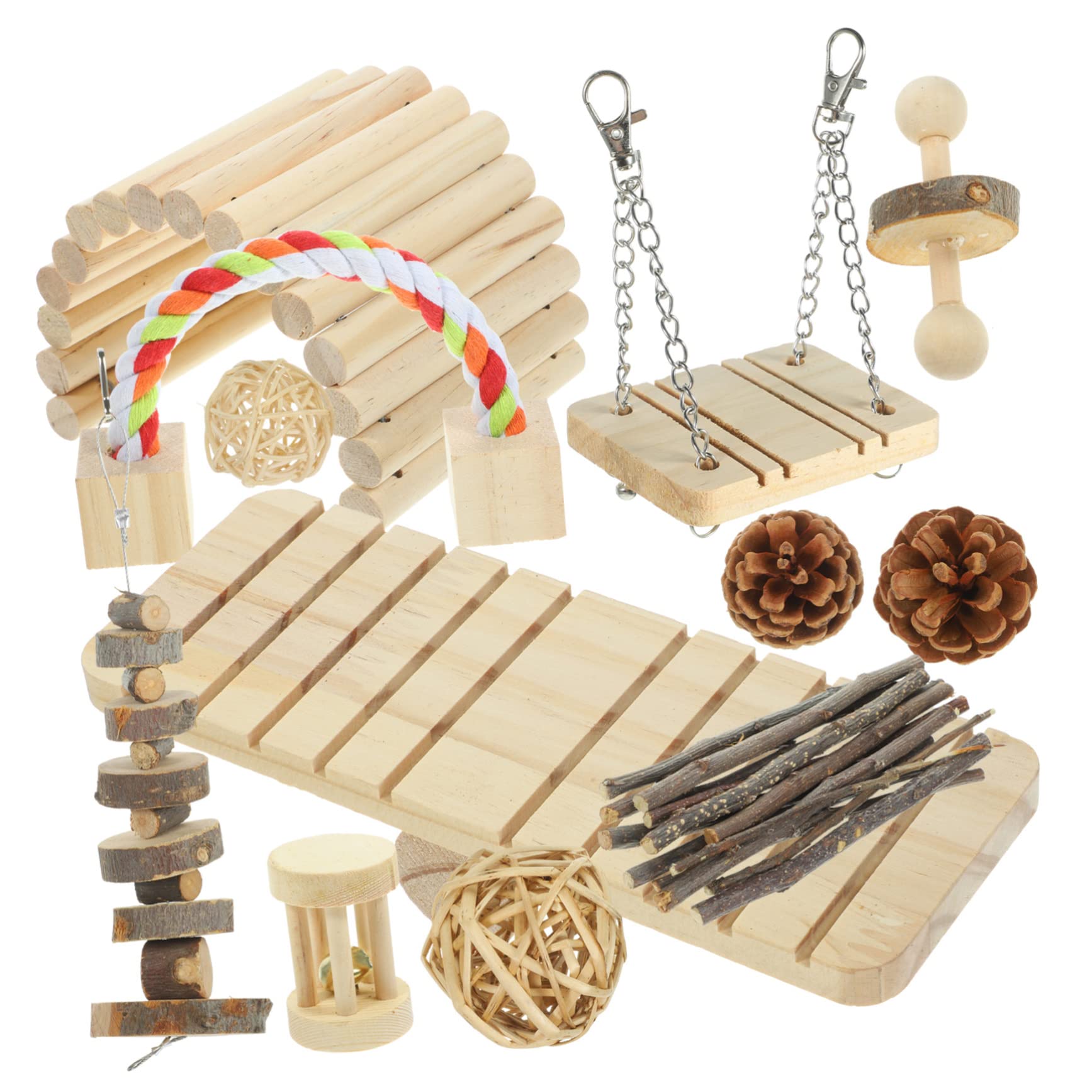 Happyyami 1satz Hamster Spielzeug Set Aus Holz Kauspielzeug Für Kleintiere Inklusive Wippe Schaukel Und Karotten-grasball Für Hamster Meerschweinchen Und Kaninchen Sicheres Und Langlebiges