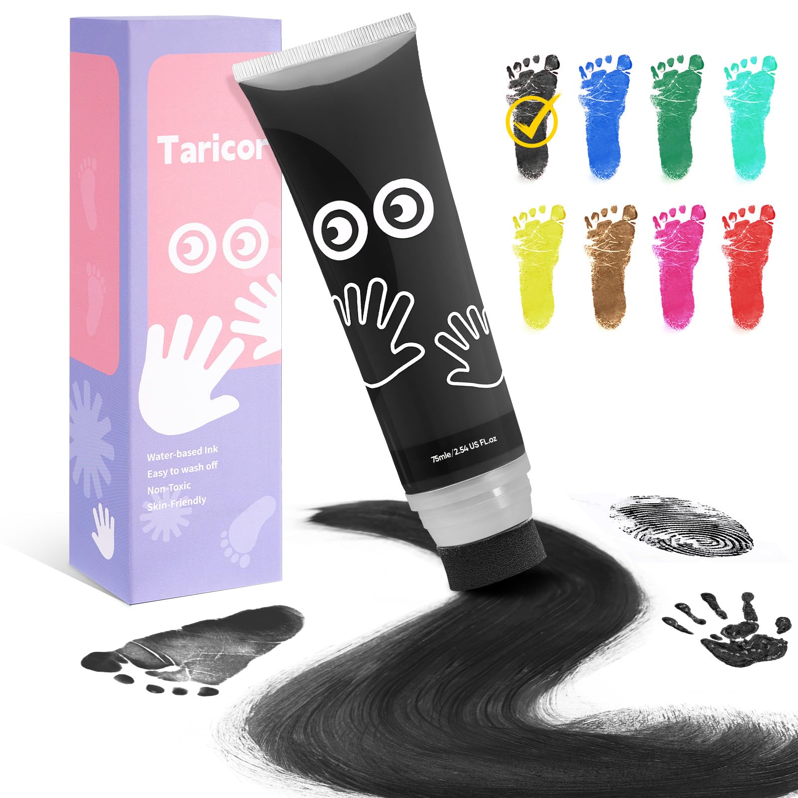 Taricor Fussabdruck Baby, 75ml Hand und Fußabdruck Kit mit Schwammaufsatz, Ungiftige Farbe Pfotenabdruck Baby Handabdruck für Neugeborene Geschenk Stempel Kinder, Art Fingermalfarben für Hause