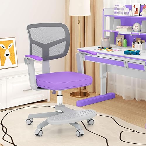 Miniatura 79 de Giantex Silla de escritorio para niños, silla giratoria de computadora para niños de altura ajustable con soporte lumbar en forma de Y y ruedas