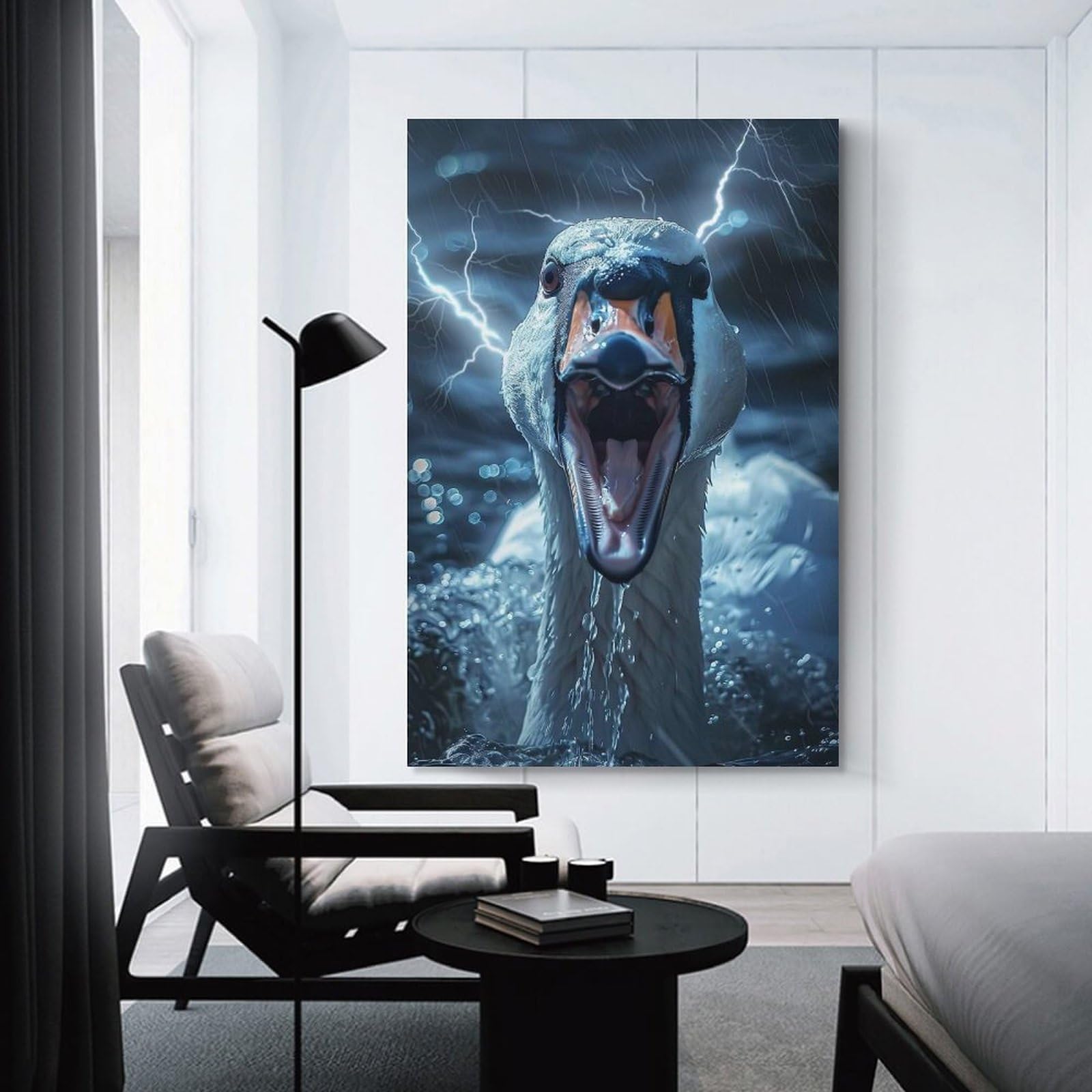 Swan Lightning Canvas Wall Decor 24x36inch(60x90cm), for Feature Walls in Flats Or Modern Rooms, Decorative Artwork with Flexible Styling