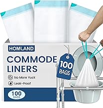 HOMLAND Commode Liners for Bedside Commode, 100 Pack Disposable Portable Toilet Bags for Potty Chair Bucket, Bedpan & Camping Toilet, Leak-Proof Universal Fit Bedside Commode Liners