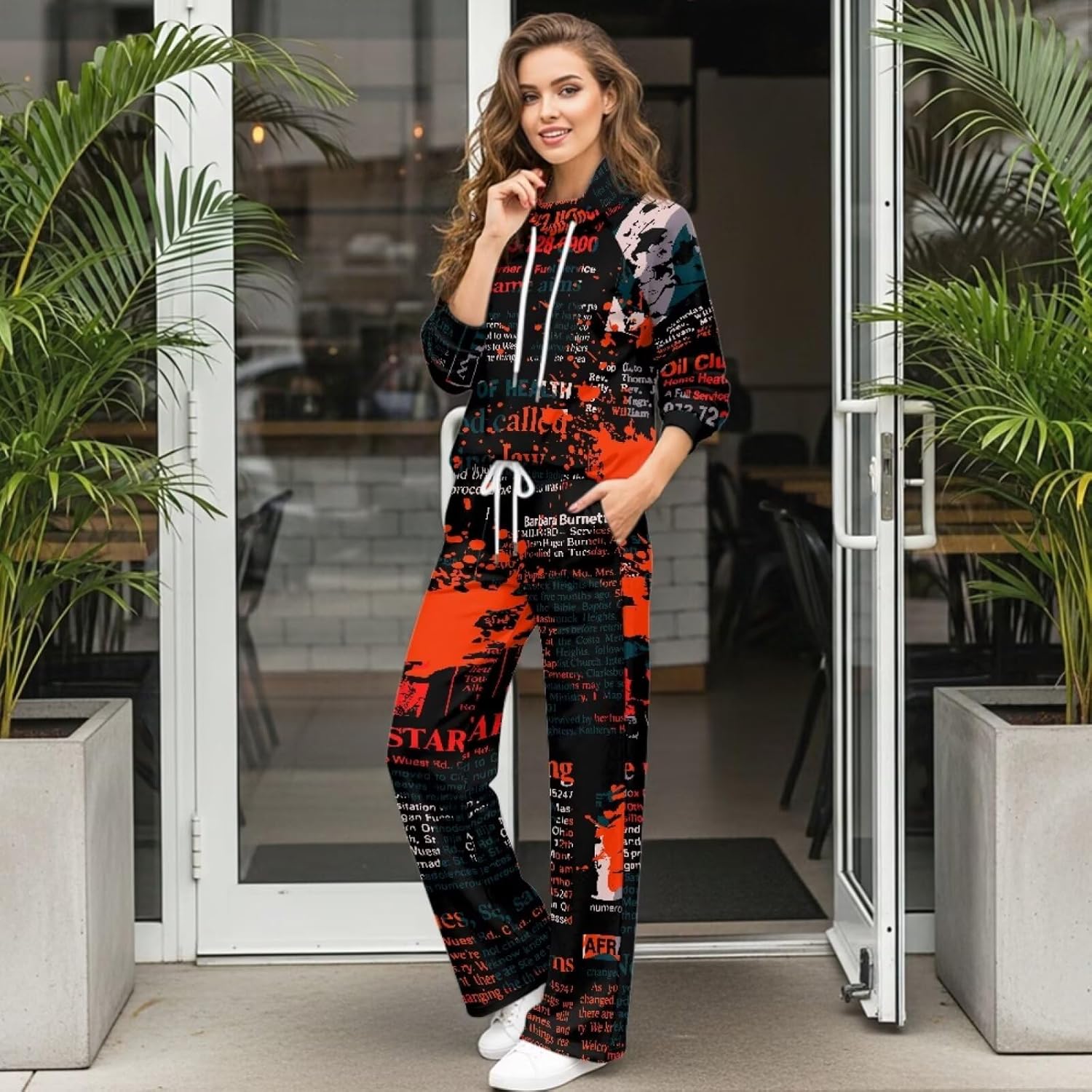 Vintage Style Tracksuits for Women Set Womens 2 Piece Outfits Mockneck Sweatshirts and Wide Leg Pants Set