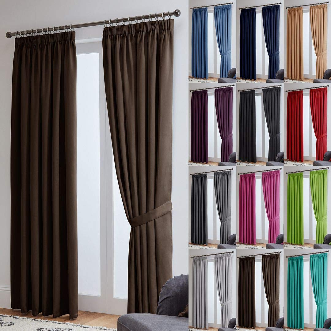 John Aird Blackout Curtains Pencil Pleat with Tie Backs (Chocolate, W 46" x L 72" (2 Panels) Thermal Energy Saving Curtains for Bedroom & Living Room
