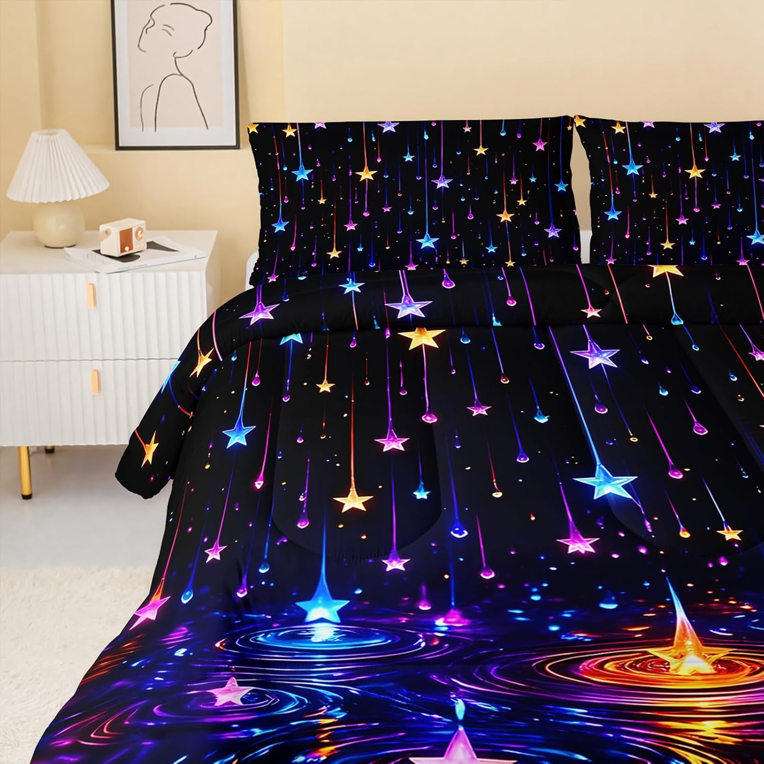 QOOMO Rainbow Stars Kids Comforter Set Queen Size image 3