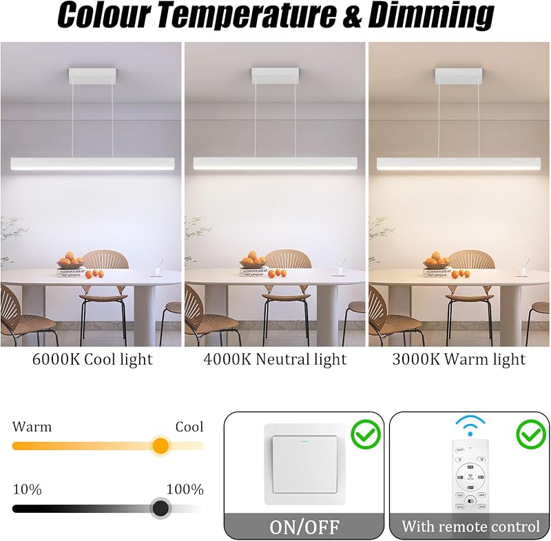 Coinmit LED Függőlámpa 24W - Távirányítós Szabályozható Csillár 3000K-6000K Színhőmérséklettel, 80 cm, Modern Fehér Mennyezeti Lámpa Nappali
