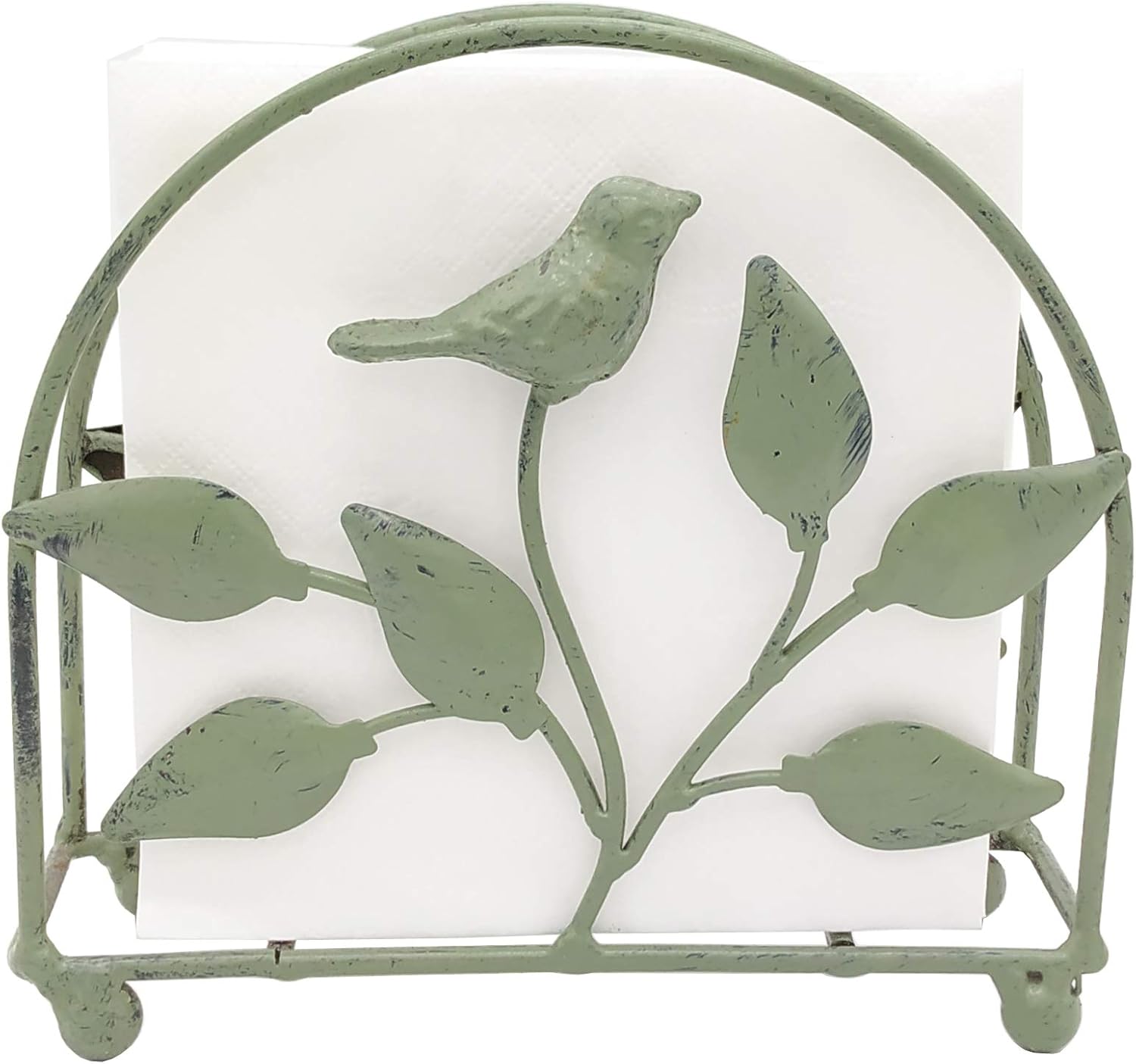 Cast Iron Bird & Tree Classic Napkin Holder/Tabletop Freestanding Tissue Dispenser, Rustic Green
