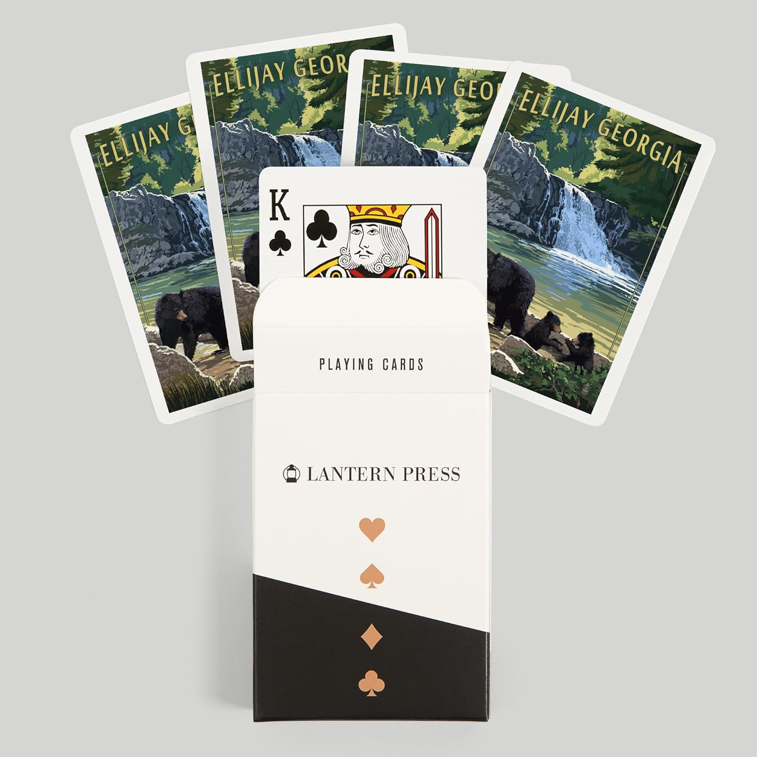 Lantern Press Ellijay, Georgia, Bear Family and Waterfall, 52 Playing Cards for Adults, Poker Size Card Deck