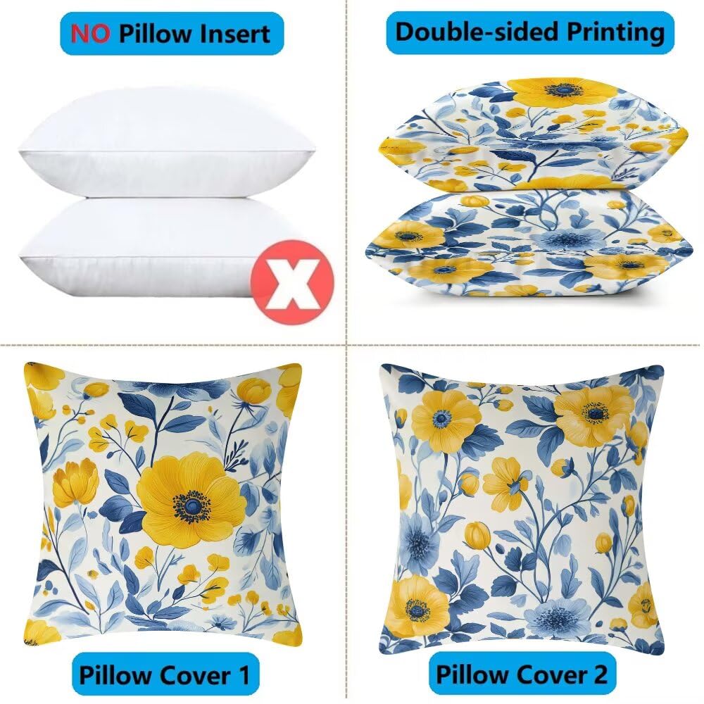 Federe Cuscini Divano 60x60 cm Federe Morbido Copricuscini Blu in Velluto, 2 Pezzi Copri Cuscini per Divano Piante Quadrati Decorativi Federa Cuscino Primavera per Camera da Letto Soggiorno (IU165)