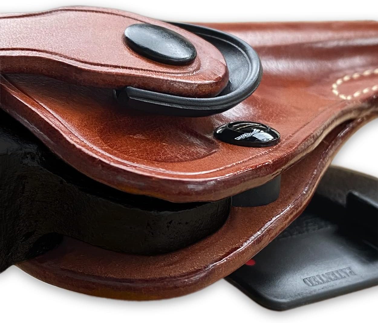 Masc OWB Leather Paddle Revolver Holster with Retention Strap, Fits Single Six Series .22 LR / 22 WMR 4.6-inch, Right Hand Draw, Brown #1450#