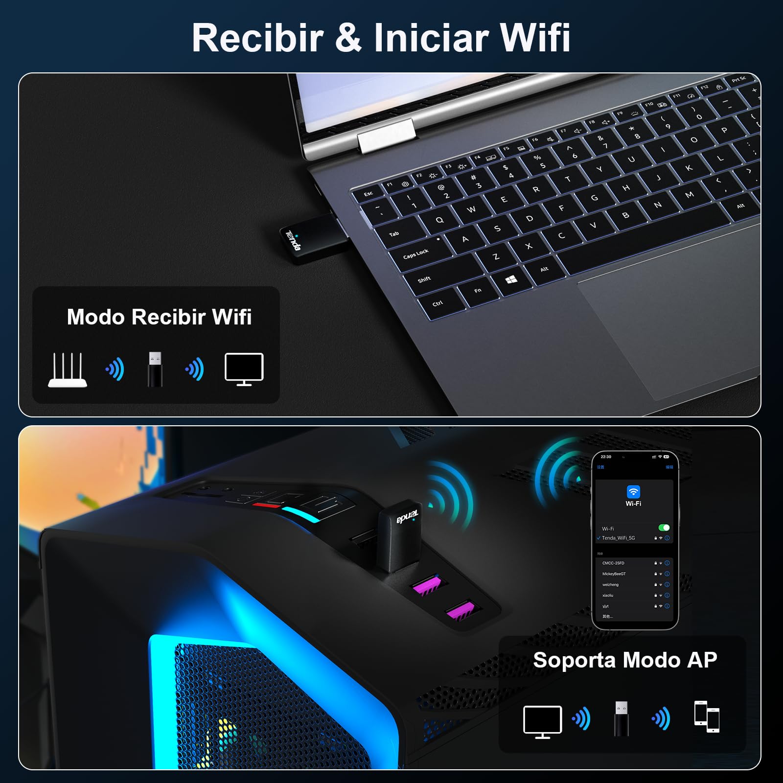 Tenda AX900 U11 Adaptador WiFi USB WiFi 6 Doble Banda 5GHz 2.4GHz Compatible con Windows 11/10/7