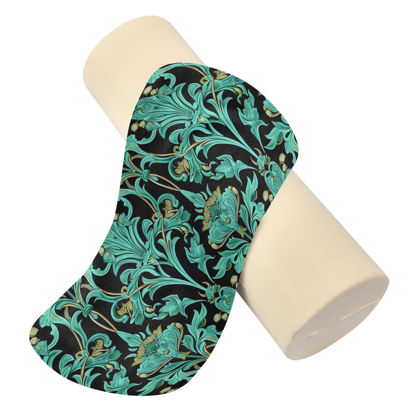 miaozhen William Morris Style Turquoise Paisley Cervical Neck Roll Pillow Knee Bolster Pillow for Legs soporte para el Cuello 5.5''x17''