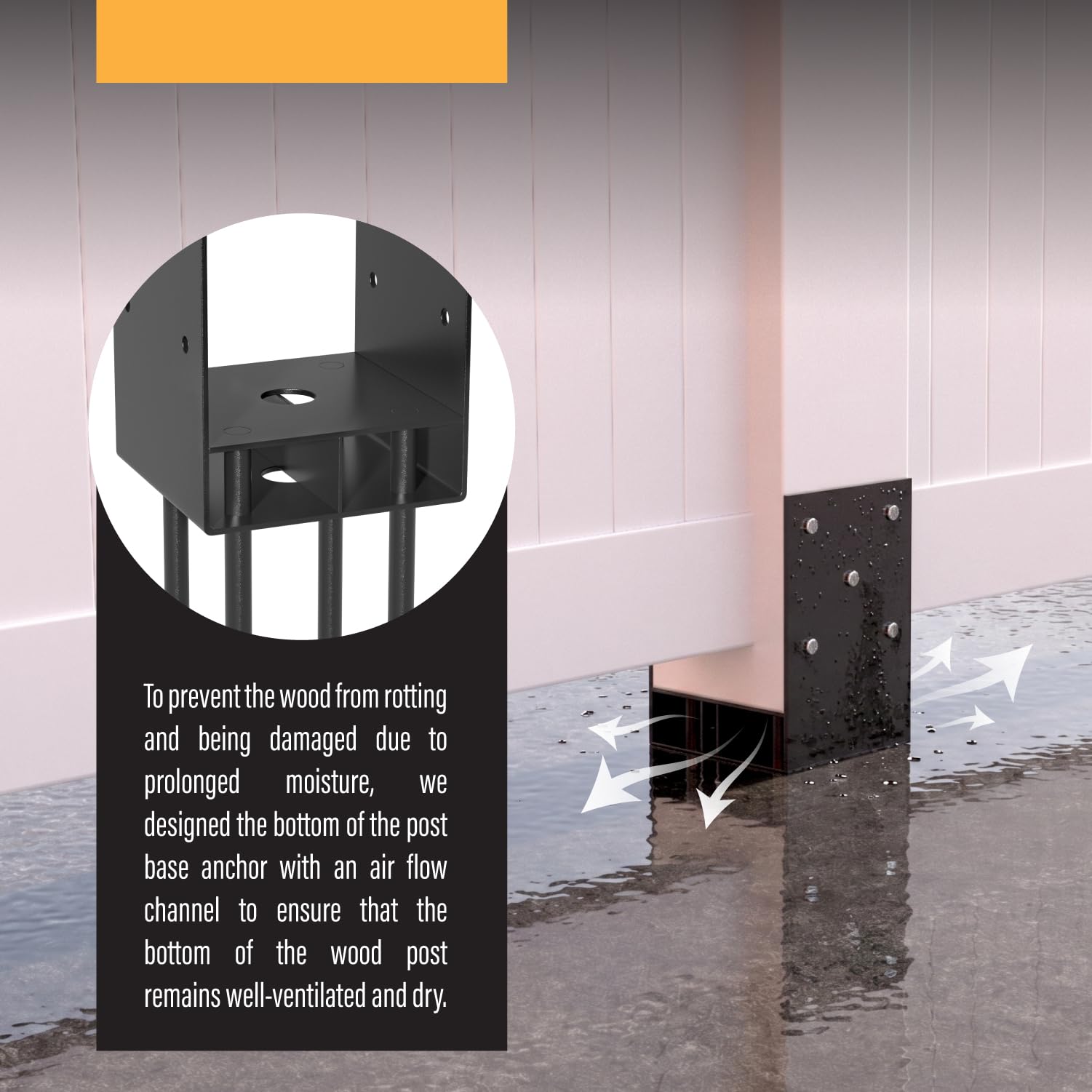Paquete de 6 anclajes de metal para postes de hormigón, 6 x 6 pulgadas (interno 5.5 x 5.5 pulgadas) con canal de flujo de aire, soportes de anclaje de poste para uso en cubierta de hormigón para valla