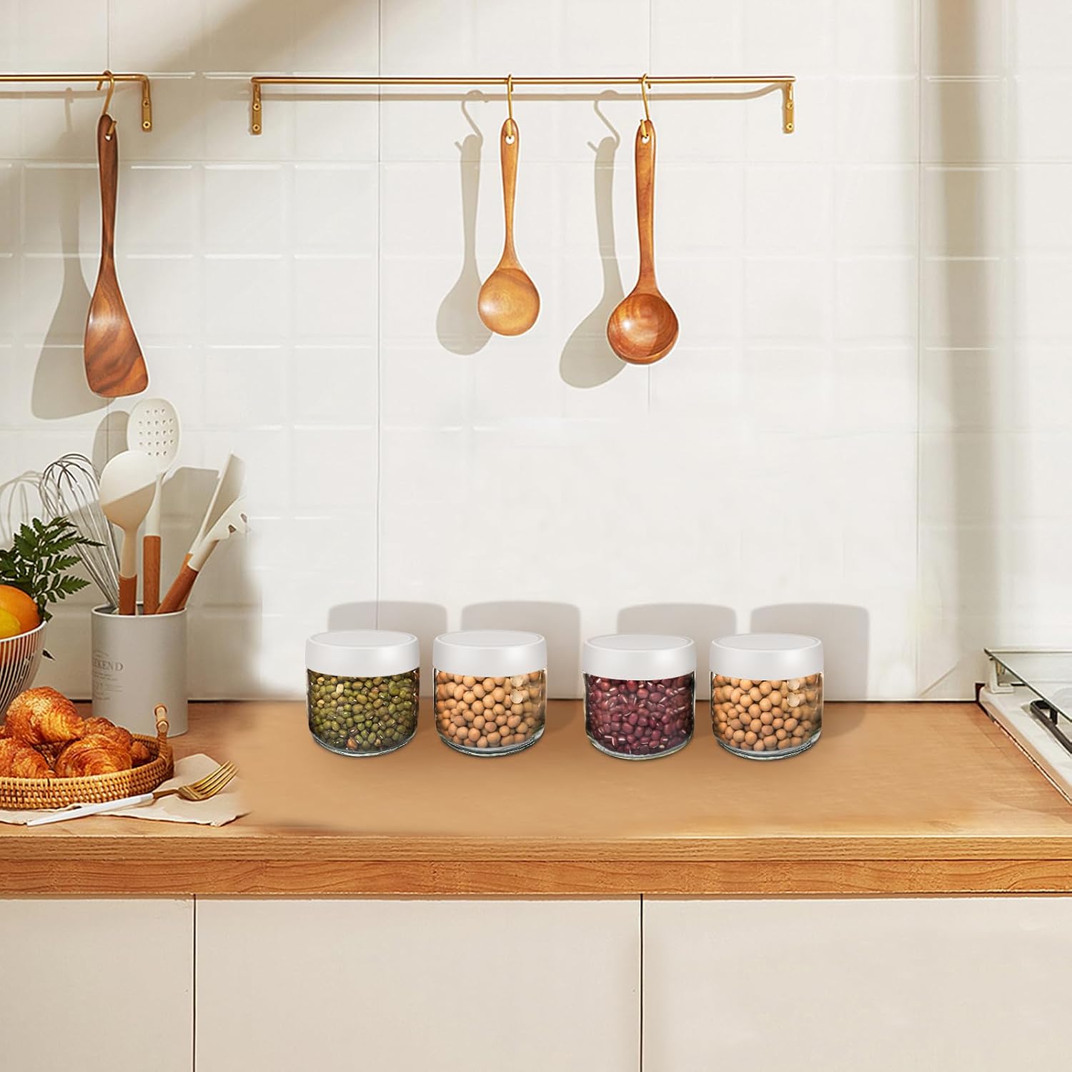 Glass Jar with Scew Lid,Overnight Oats Containers with Lids, Wide Mouth Storage Containers Leakage (300ml - White) image 4