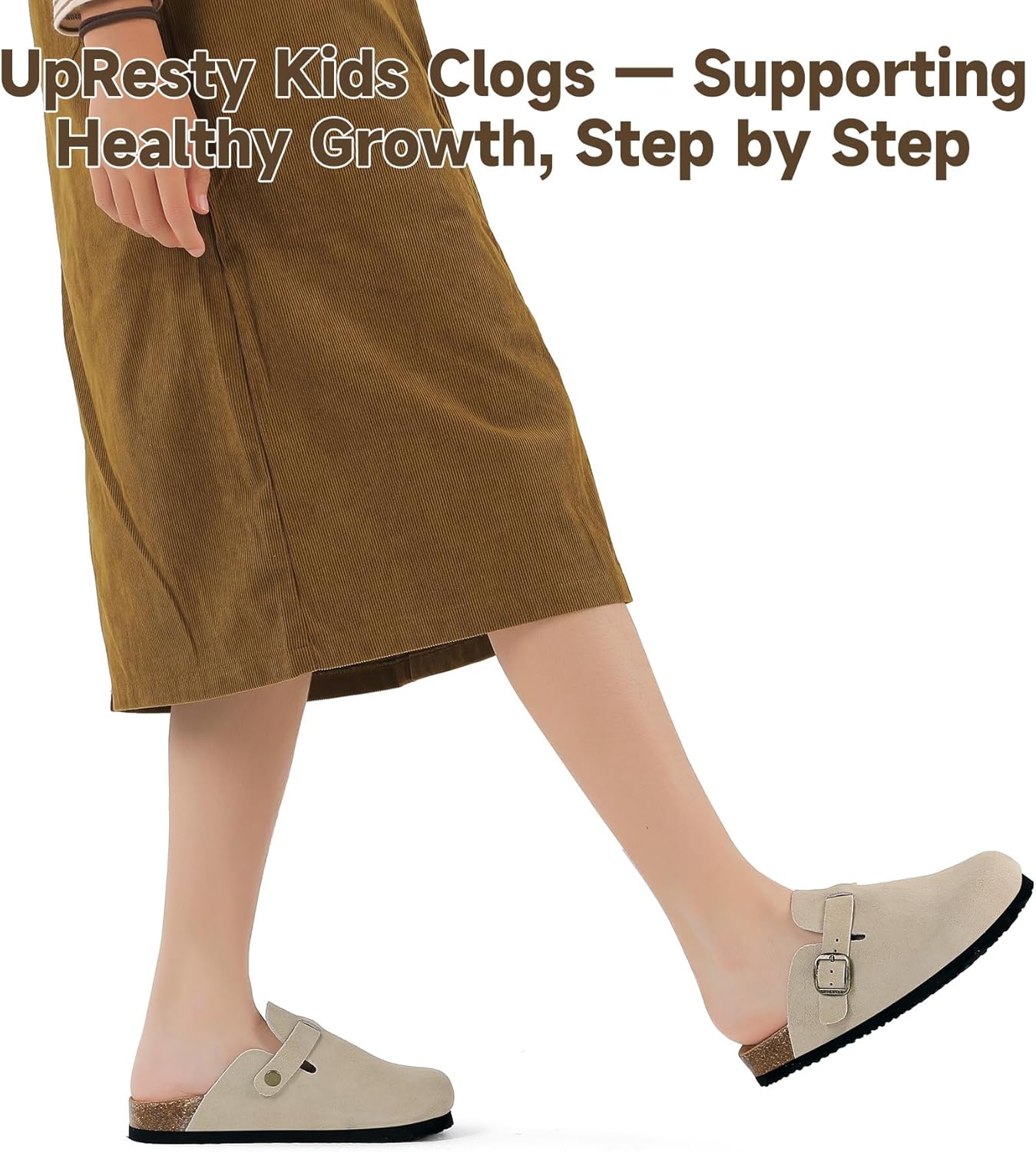 100% Genuine Suede Toddler Kids Clogs with Arch Support, Boys Girls Infant Clogs with Comfort Memory Foam Insole, Non Slip Cork Footbed Mules for Kid with Adjustable Straps - Image 7