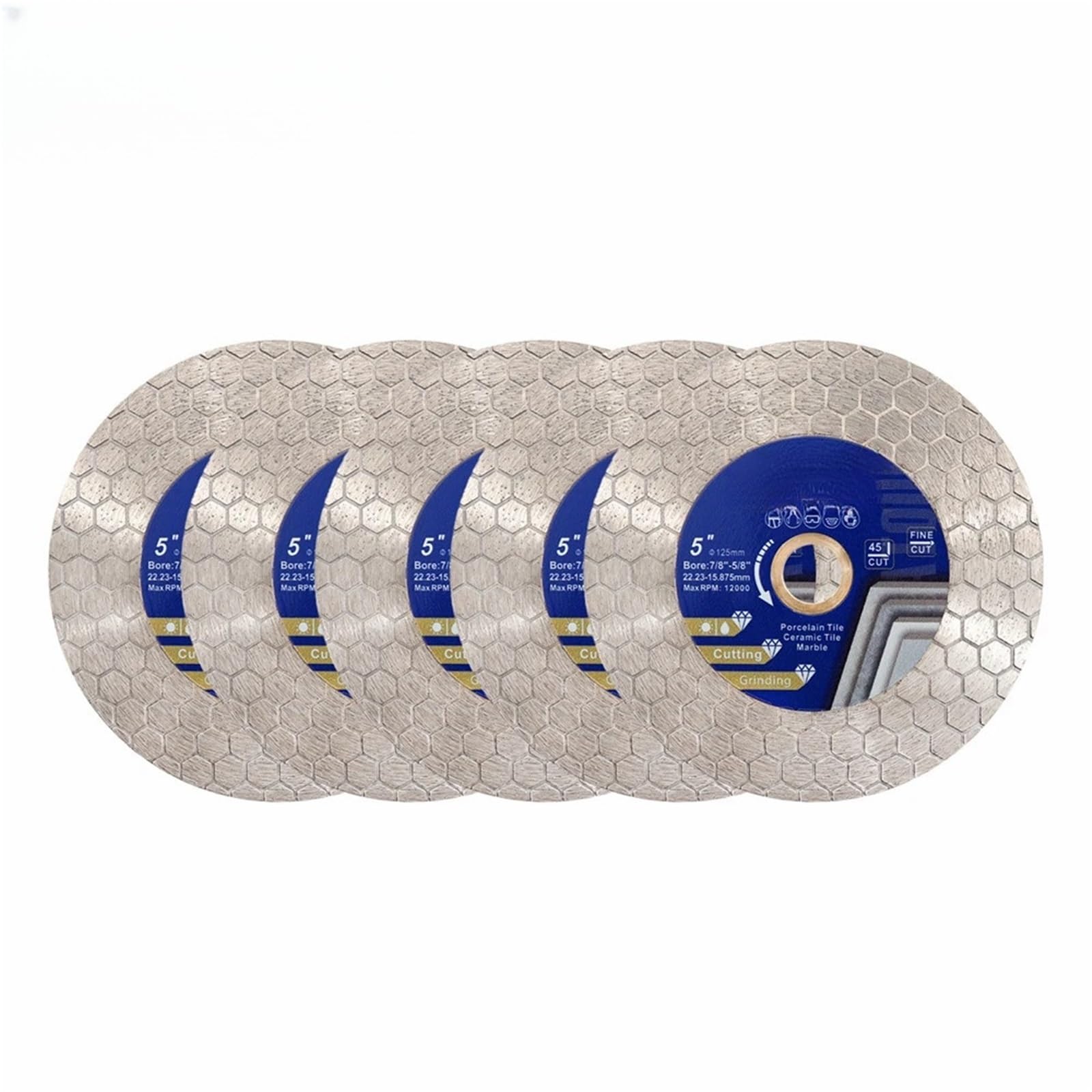 5 szt./zestaw 125 mm diamentowa tarcza tnąca dwustronna do cięcia granitu, płytek ceramicznych, sześciokątna, 5-calowa tarcza tnąca, płyta szlifierska