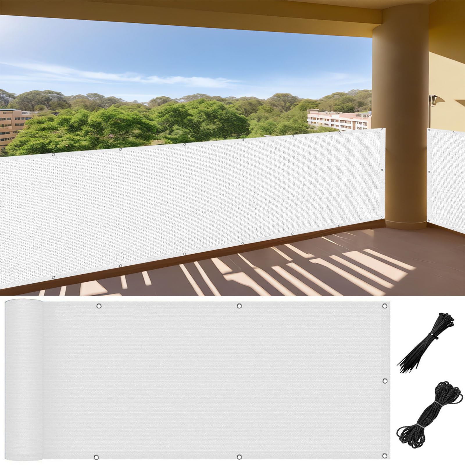 Brise vue balcon contre le vis-à-vis et le vent bâche blanche œillets inclus