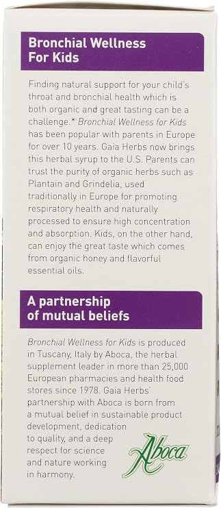Gaia Herbs, GaiaKids Bronchial Wellness Syrup, Immune Health, Soothing Throat and Respiratory Support, Organic Honey Lemon Flavor, Physician Formulated, 3 Fluid Ounces