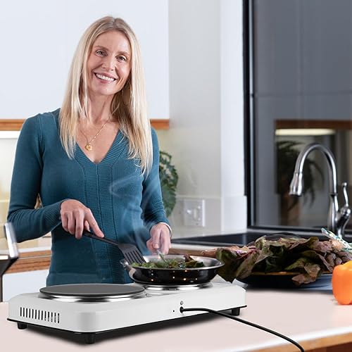 Miniatura 7 de Estufa eléctrica portátil, estufa eléctrica de doble quemador de 2000 W, quemadores infrarrojos para cocinar, quemadores dobles con placa de vidrio