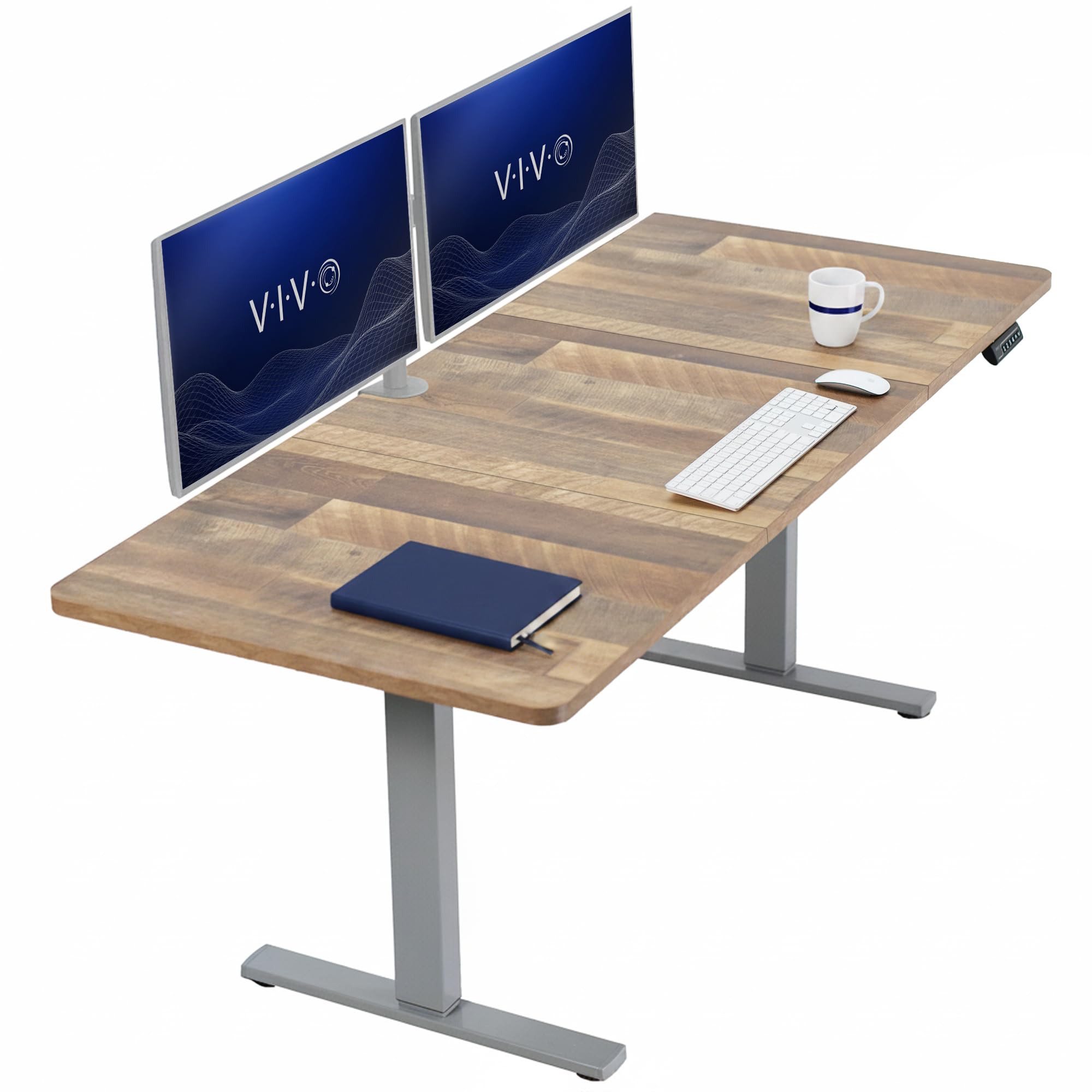 VIVO Reclaimed Wood 71 x 30 in Standing Desk, DESK-KIT-1G7P | Electric, Holds 220 lbs, Sit Stand, Height Adjustable, Extra Deep Table Top, Memory Presets, 1B Series, Gray Frame