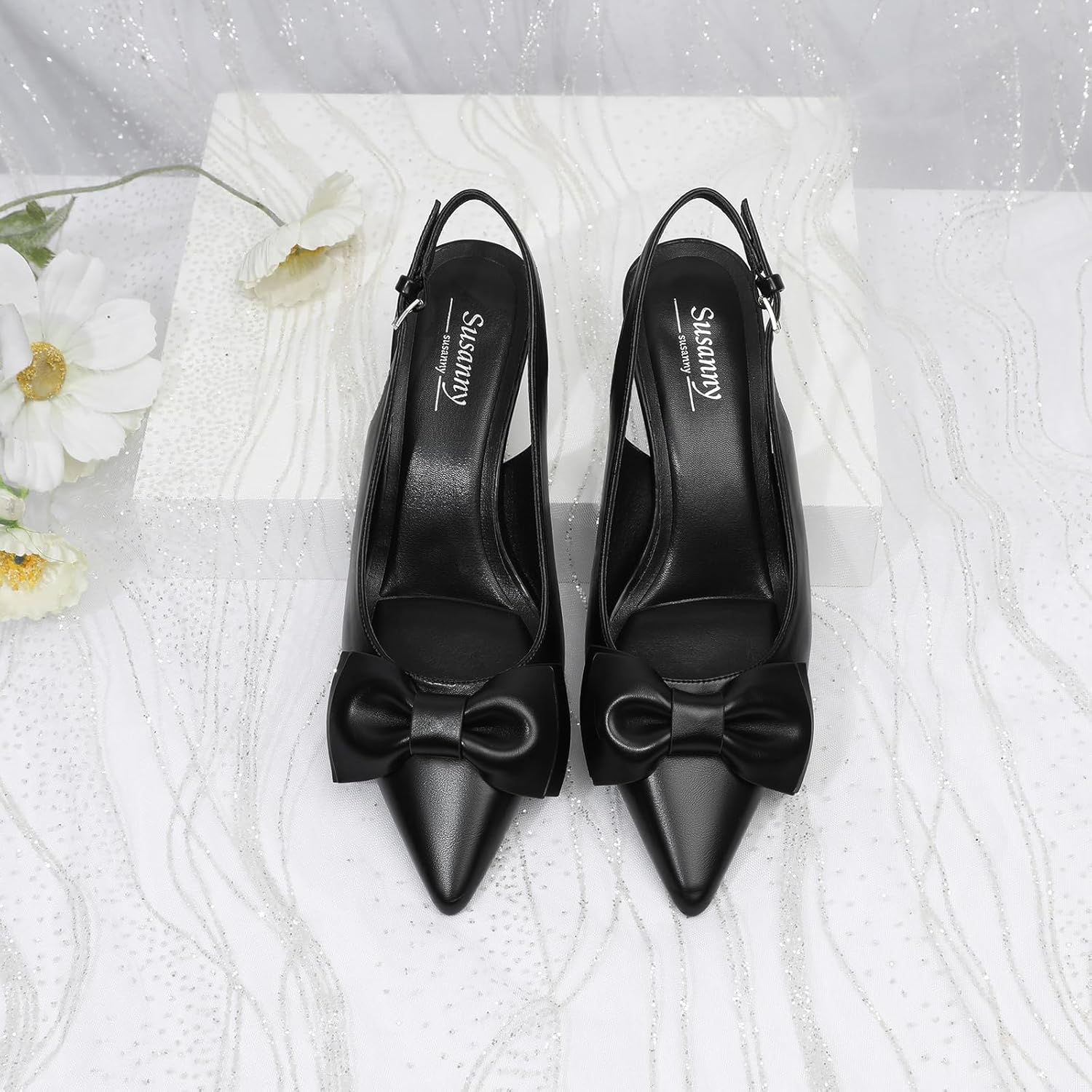 Susanny Kitten Heels for Women Closed Toe Heels Pointed Pumps Sexy Slingback Low Heeled Elastic Strap Comfort for Wedding Work Party Evening Prom Formal Dressy Shoes - Image 8