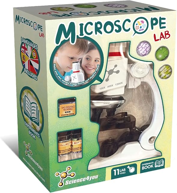 Science4you Microscope Lab: Microscope for Children + Manual with Experiments + 11 Lab Tools, Science Kit and Gift for Kids 6 7 8 9 10 11 12+ Year olds (3574)