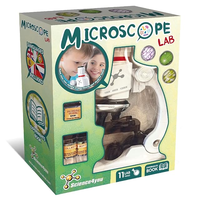 Science4you Microscopio Lab: Microscopio para Niños + Libro de Experimentos + 11 Herramientas de Laboratório