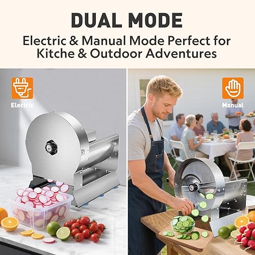 Miniatura 4 de Cortadora de verduras comercial eléctrica y manual, 0.000-0.512 in, máquina cortadora de frutas de acero inoxidable comercial 2 en 1, rebanadora de