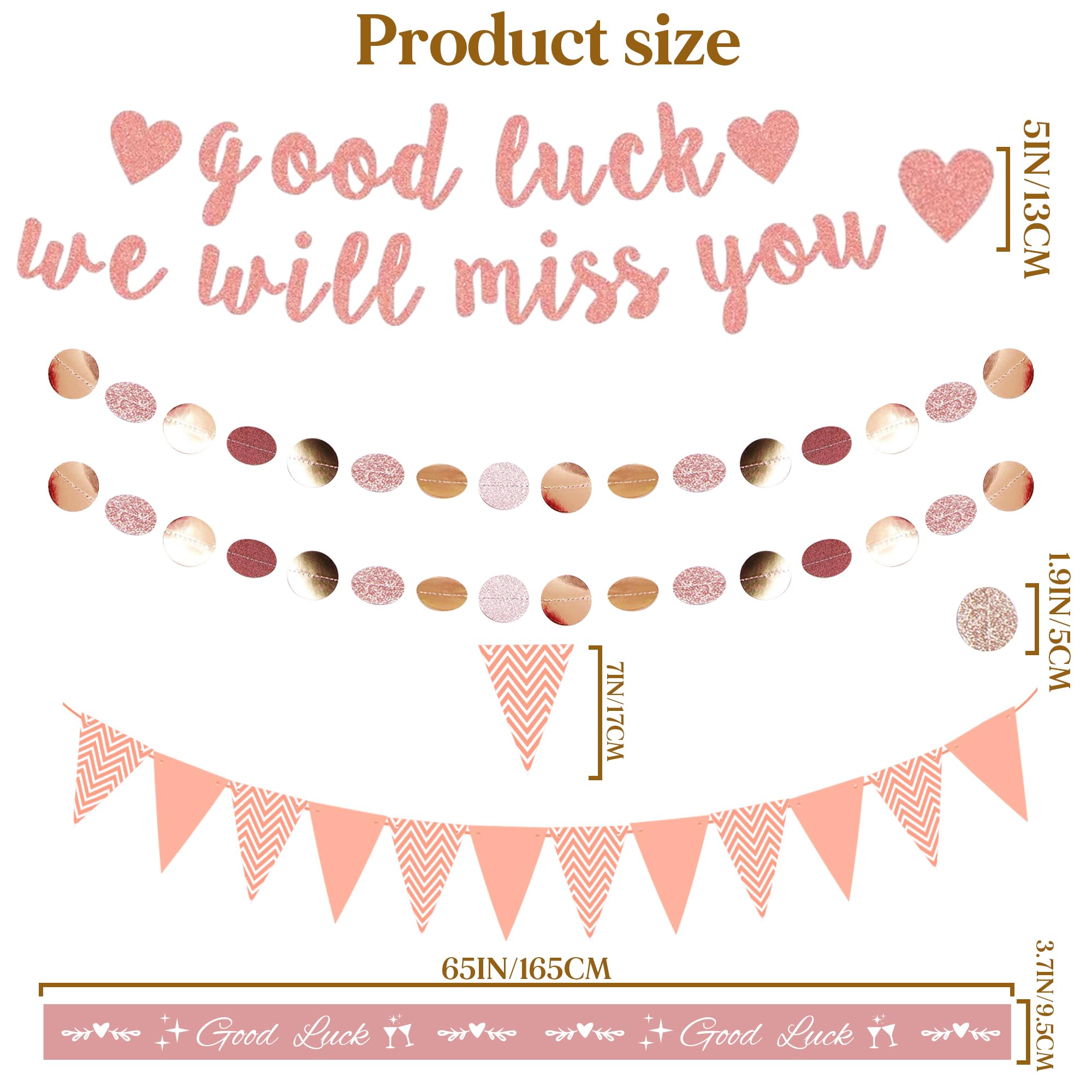 We Will Miss You Banner, Rose Gold Retirement Decorations Set including Glitter Triangle Bunting - Image 3