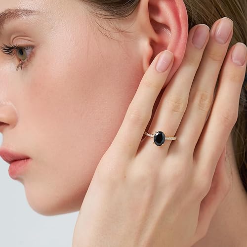 Vista 2 de 2.5CT Moissanite Engagement Ring for Women, Black Oval Cut D Color VVS1 Clarity Wedding Band S925 Sterling Silver with 9K Gold Plated, Wedding Ring