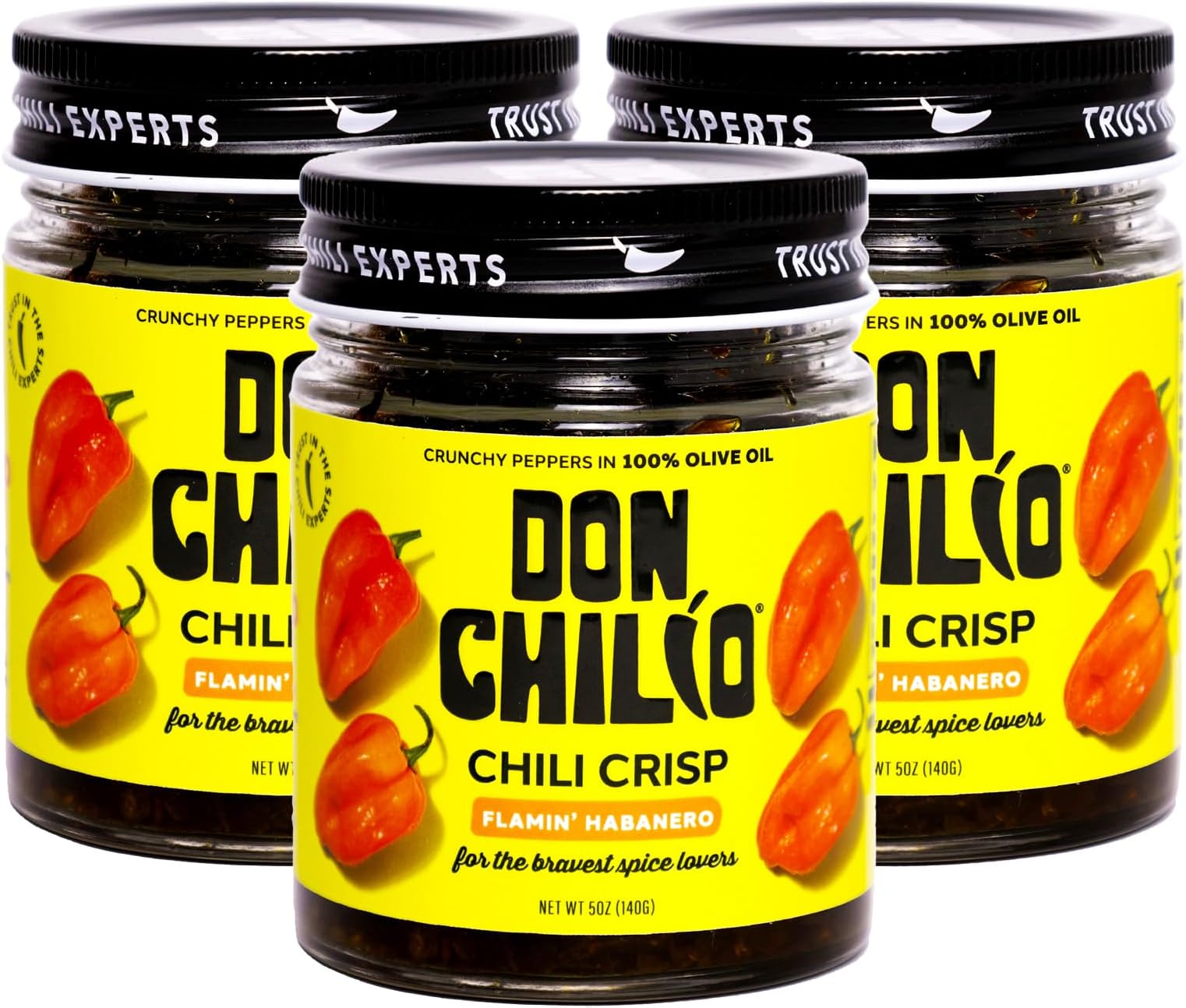 Don Chilio Hot Habanero Mexican Chile Crisp, 5 oz., 3 Pack – Crunchy Sliced Habanero Fried Chili Peppers in Hot Seasoned 100% Olive Oil – Keto-Friendly, Vegan, Gluten Free