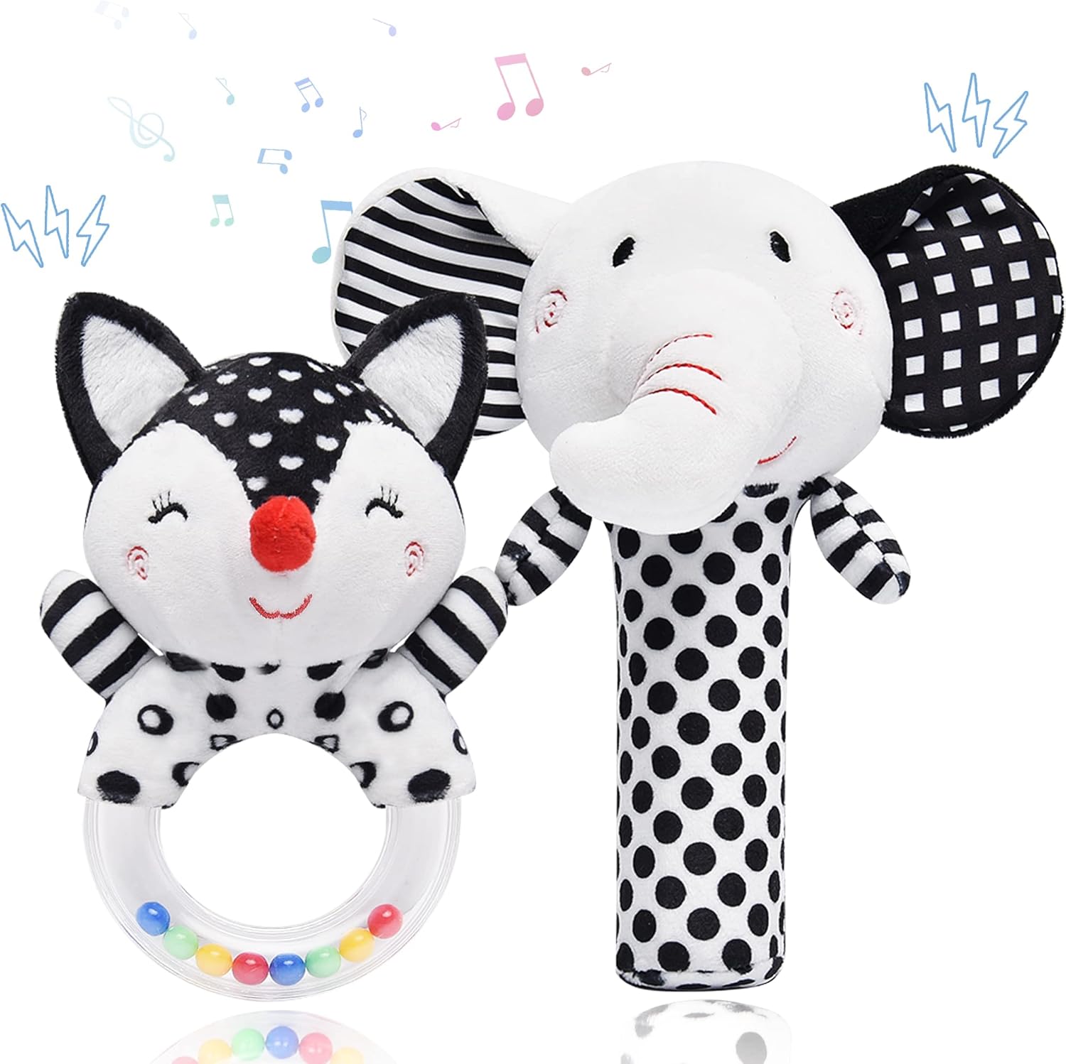 MUKBIRD Baby Rattles Baby Toys, Newborn Toys Plush Stuffed Animal Ring Shaker Rattle Set, Baby Sensory Toy for Brain Development, 0 3 6 9 12 Months Boys Girls Baby Shower, Birthday : Toys & Games