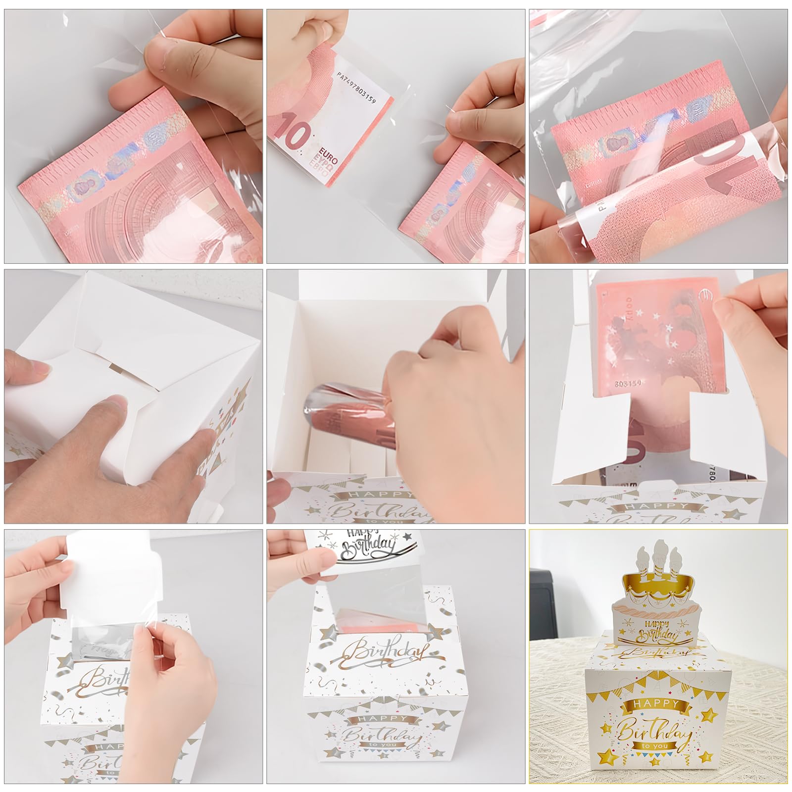 Salvadanaio Compleanno,Happy Birthday Cassettina Denaro,scatola regalo,Confezione Regalo DIY,Regali in Denaro Compleanno,Scatola Regalo per Rotoli di Soldi per Genitori,Amanti,Bambini e Amici