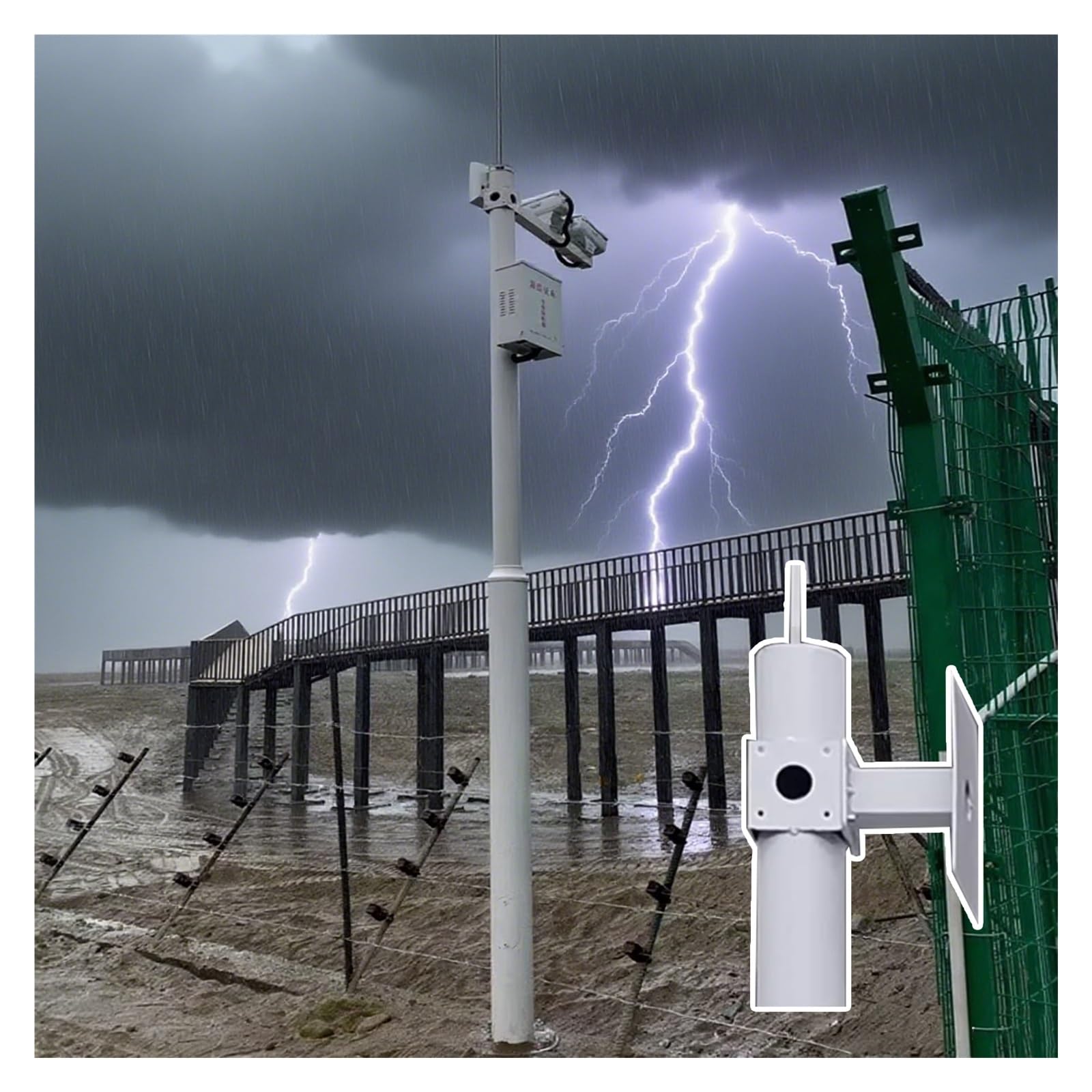 Générique Support de caméra de sécurité réglable et résistant aux intempéries, Bras en Croix de 30 cm, Perche Universelle de 4 m pour systèmes de Surveillance, de contrôle et de sécurité extérieurs