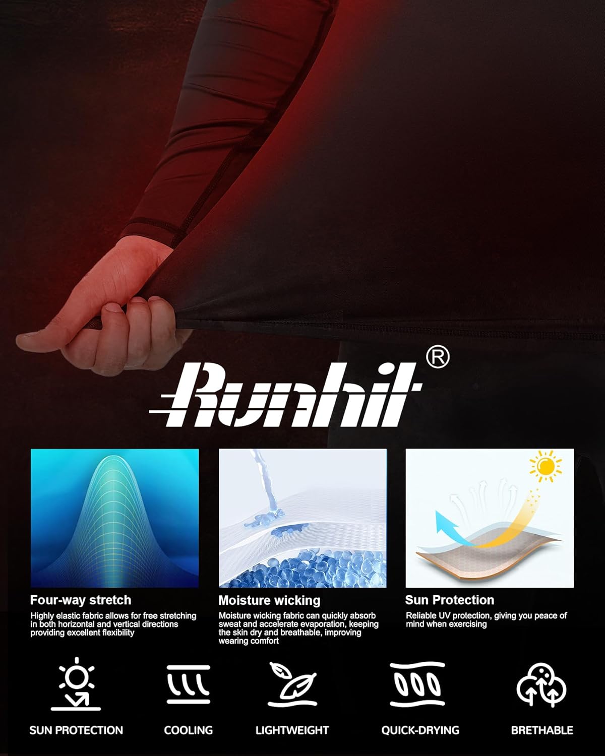 Runhit Men's Compression Shirts Hoodie with Mask Turtleneck Long Sleeve Running Base Layer Top Workout Sports Undershirts - Image 4