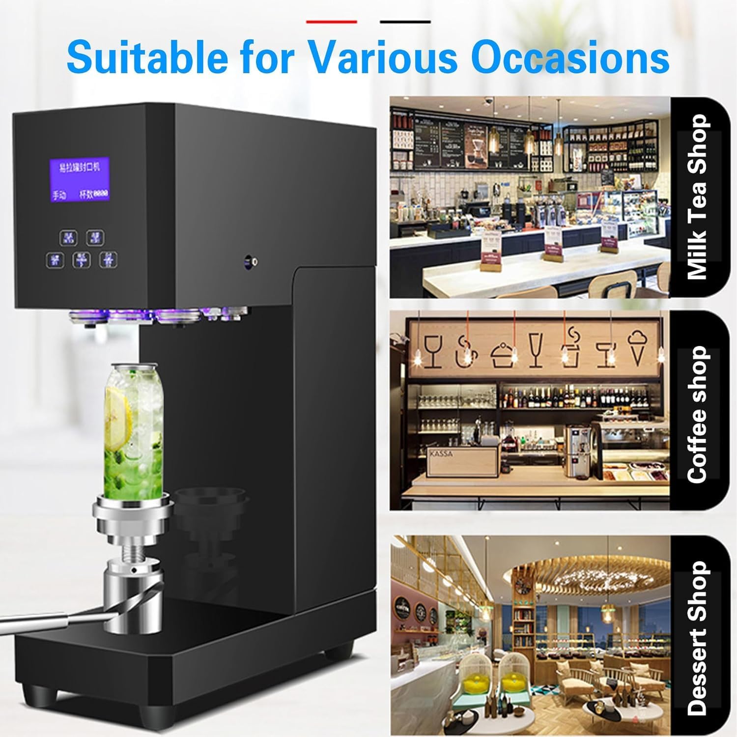 Sigillatrice automatica per lattine, sigillatrice elettrica per tazze con contatore e display LCD per casa, bar, ristoranti e negozi di bevande, adatta per diametro di 5,5 cm e altezza 14-21 cm