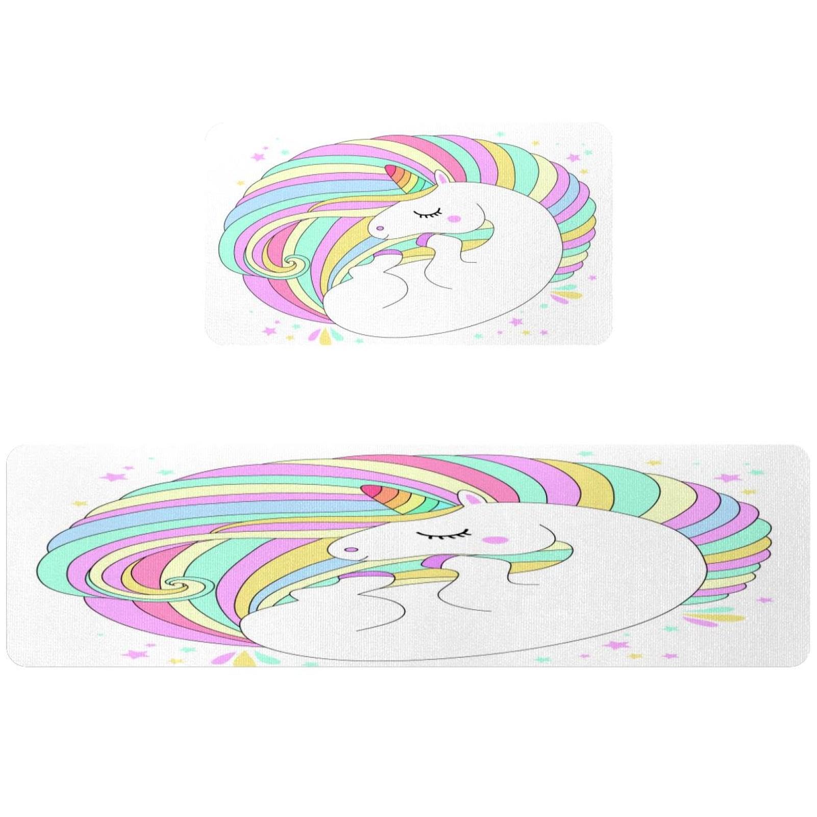 Tapis de cuisine absorbant motif licorne lavable avec envers antidérapant
